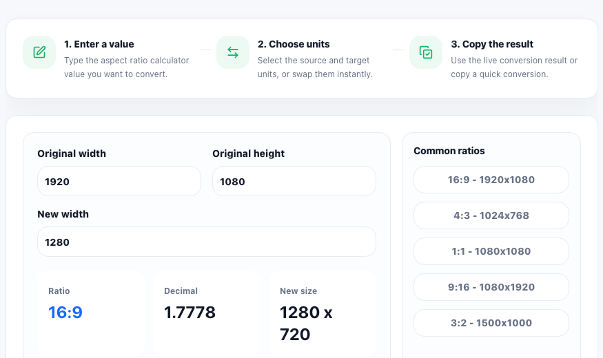 Aspect Ratio Calculator practical workflow guide in UtilFlow