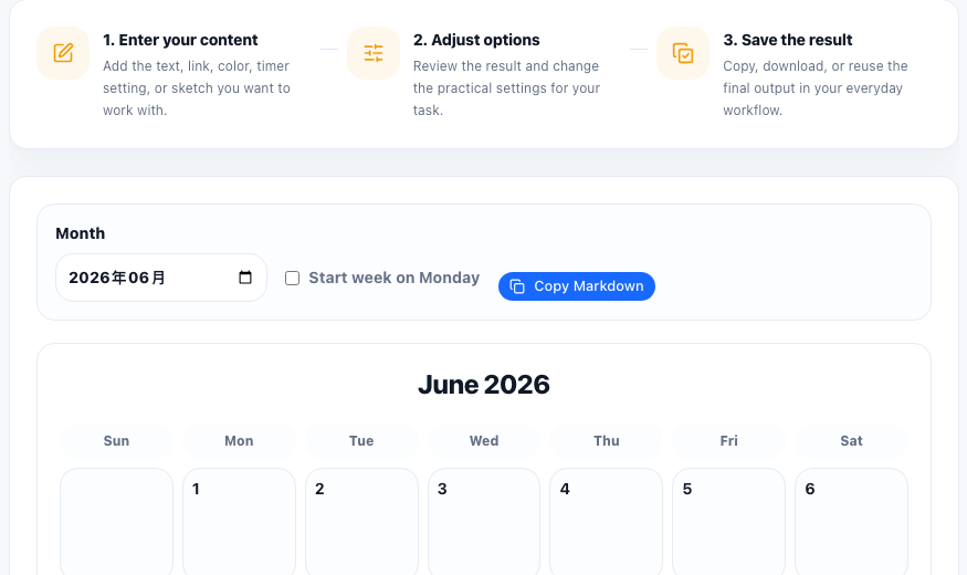 Calendar Maker practical workflow guide in UtilFlow