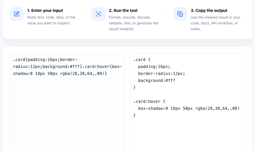 CSS Formatter practical workflow guide in UtilFlow