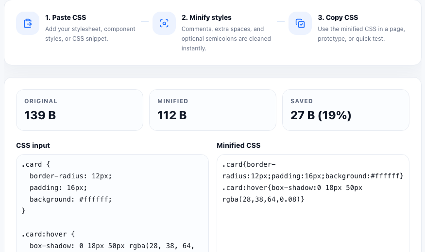 CSS Minifier practical workflow guide in UtilFlow