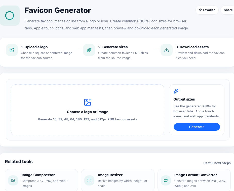 Favicon Generator online tool operation area in UtilFlow