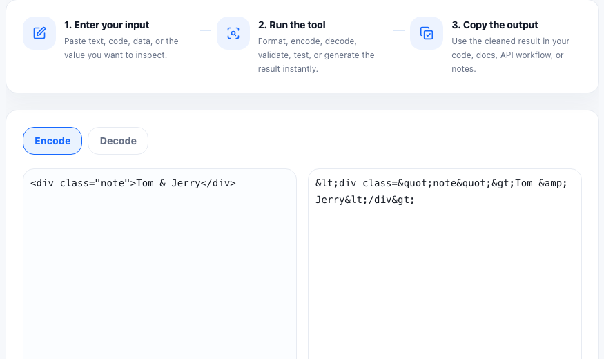 HTML Entity Encoder/Decoder practical workflow guide in UtilFlow
