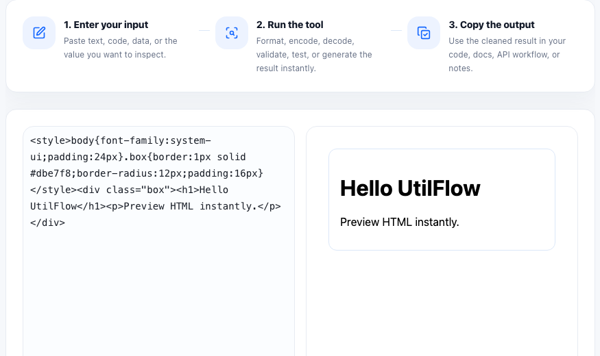 HTML Preview practical workflow guide in UtilFlow