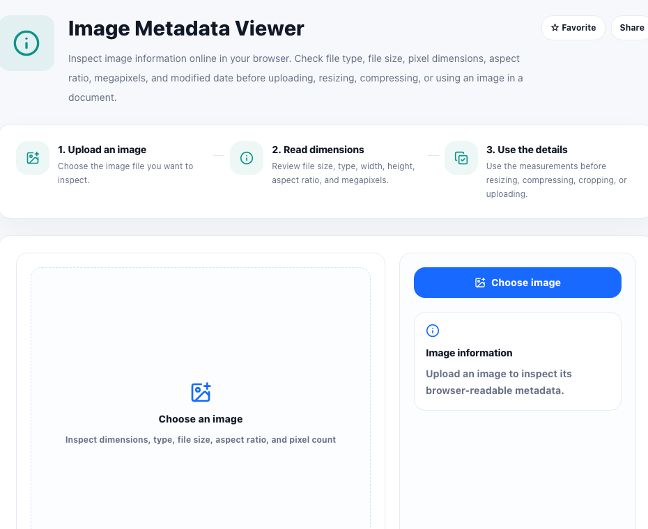 Image Metadata Viewer online tool operation area in UtilFlow