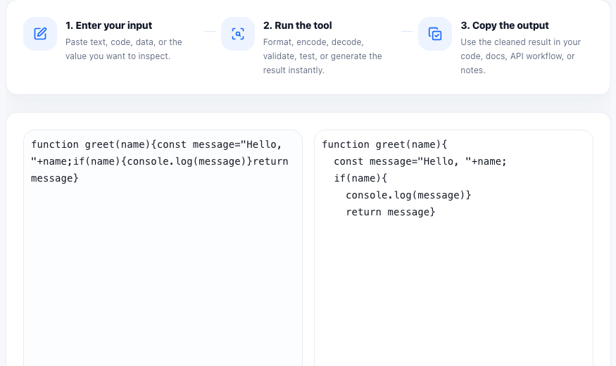 JavaScript Formatter practical workflow guide in UtilFlow
