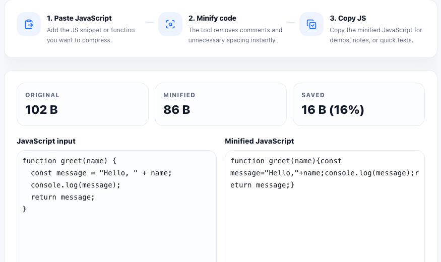 JavaScript Minifier practical workflow guide in UtilFlow
