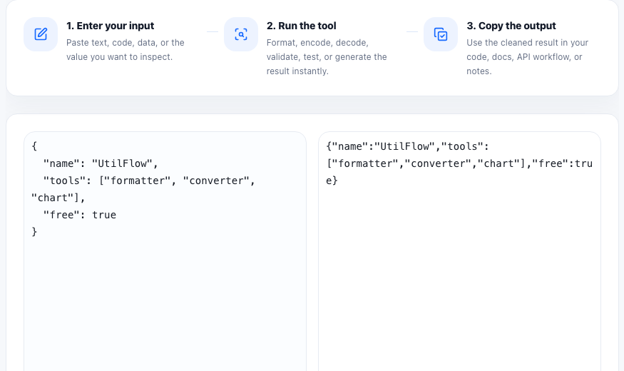 JSON Minifier practical workflow guide in UtilFlow