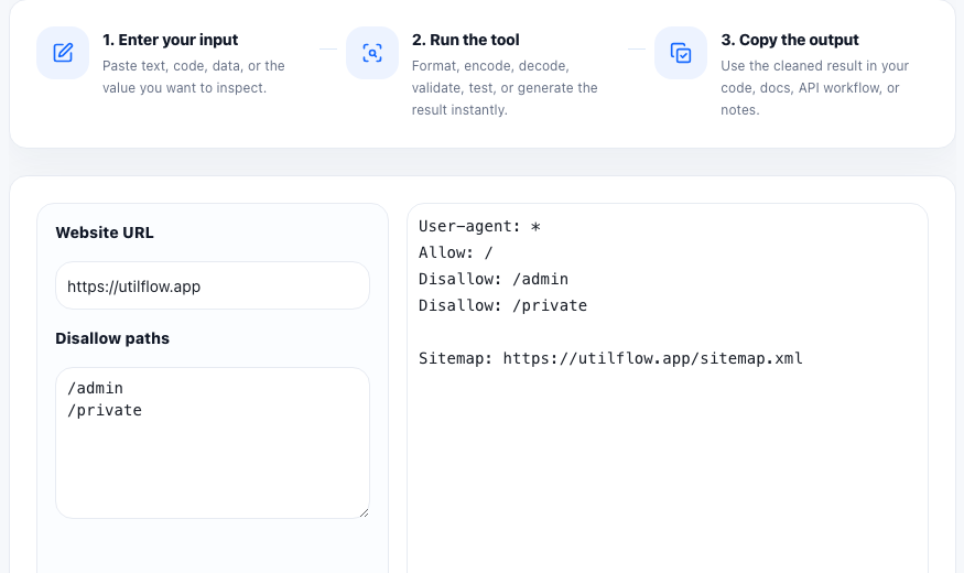 Robots.txt Generator practical workflow guide in UtilFlow