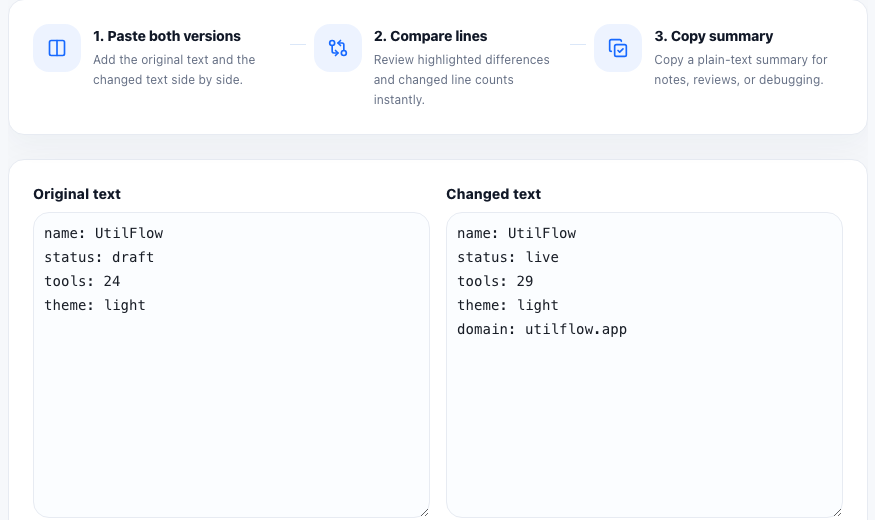 Text Diff Checker practical workflow guide in UtilFlow