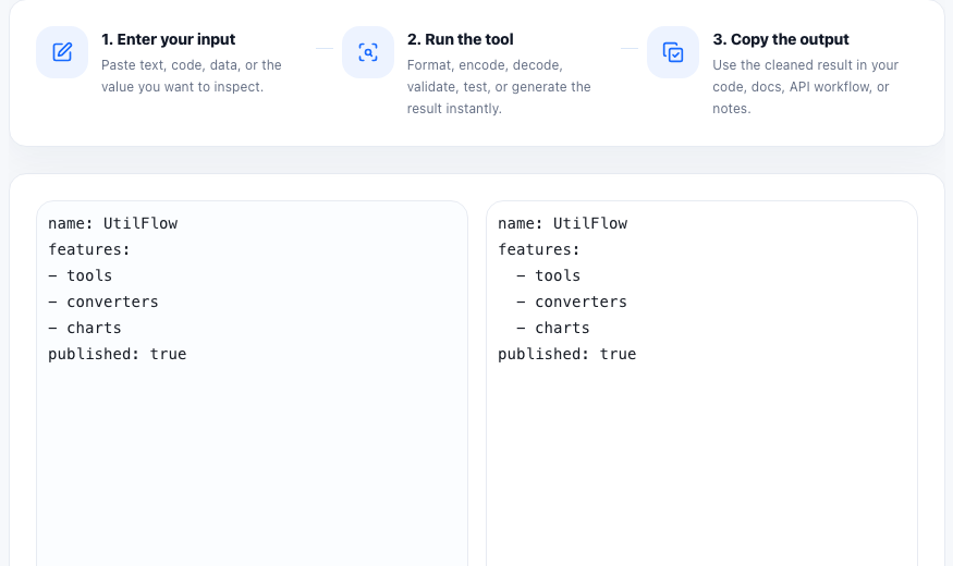 YAML Formatter practical workflow guide in UtilFlow